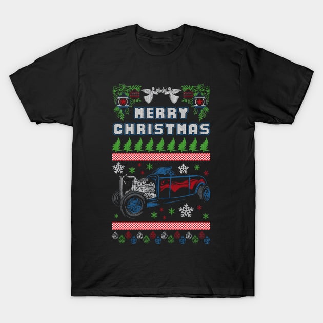 Hot Rod Lovers Ugly Christmas Sweater T-Shirt by SolarFlare